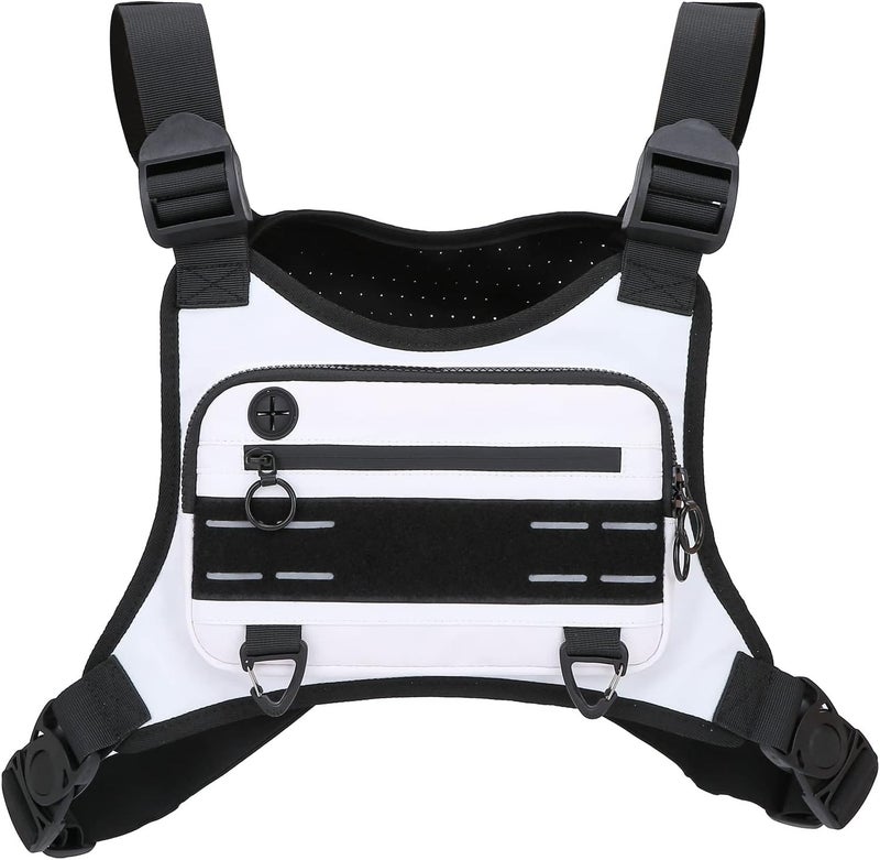 Muserise Sports Chest Bag For Men Women, Water Resistant Lightweight Front Chest Pack, Running Vest Bag With Built-In Phone Holder & Extra Storage For Workouts, Running, Cycling (White) - Image 1